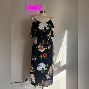 Bisou Bisou Black Floral Midi Dress